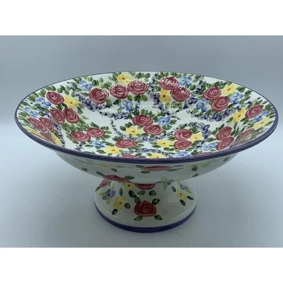 Don Swanson TableTops Unlimited Hand Painted Chintz Pedestal Fruit Bowl Vintsge - Picture 1 of 9